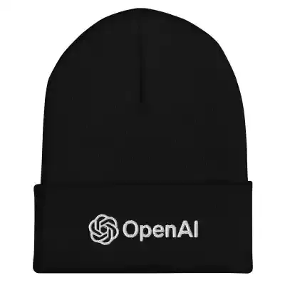 a black beanie with white text saying ApenAI