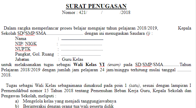 Contoh Surat Penugasan Wali Kelas Surat Pedia