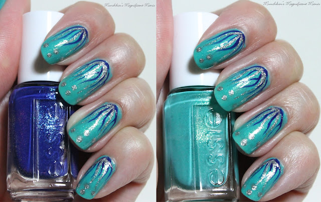 Waterfall/ Seascape Nail Design, Essie Viva Antigua and Loot the Booty