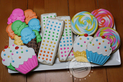 rainbow baby shower cookie favors ice cream dot strips cupcakes lollipops