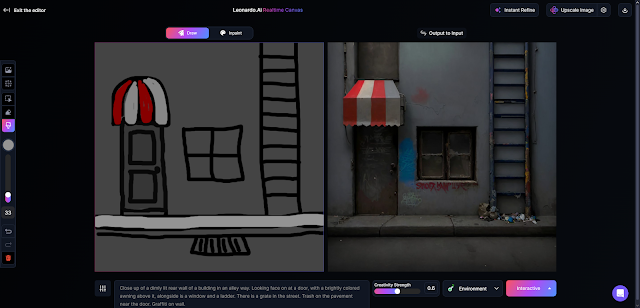 Realtime Canvas creating a back alley scene with a door, window, and ladder.