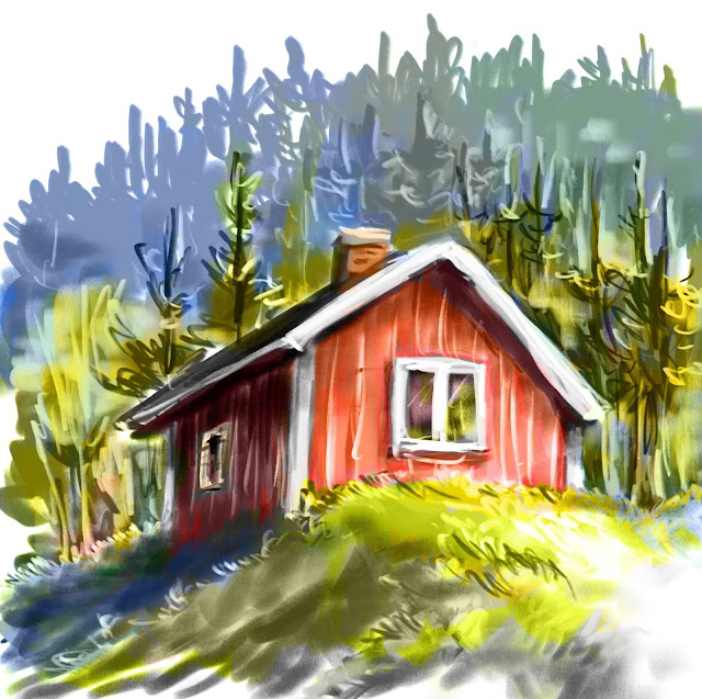 Red cottage by Artmagenta