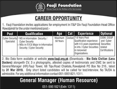 Fauji Foundation Jobs 2019 Latest Advertisement