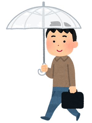 傘をさして歩く人のイラスト（男性）