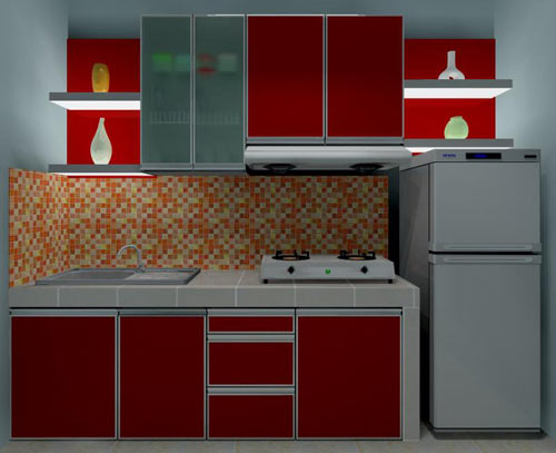 Contoh desain dapur warna merah