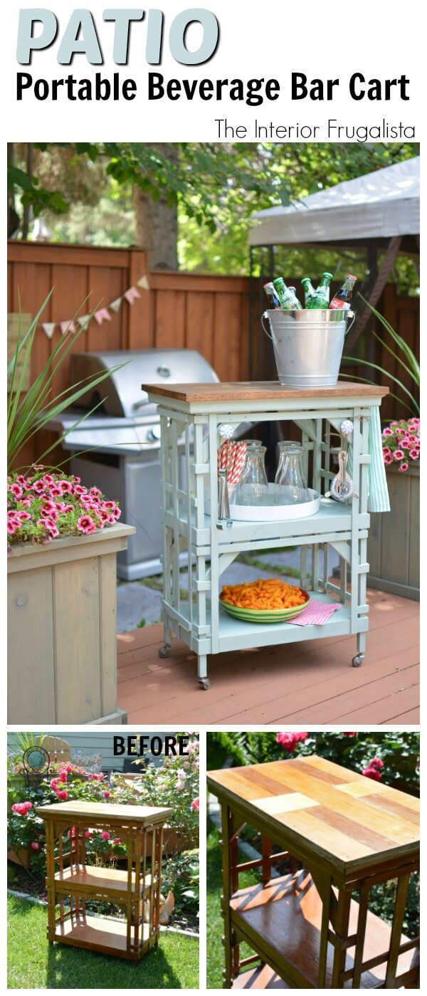 Outdoor Portable Beverage Bar Cart Before and After