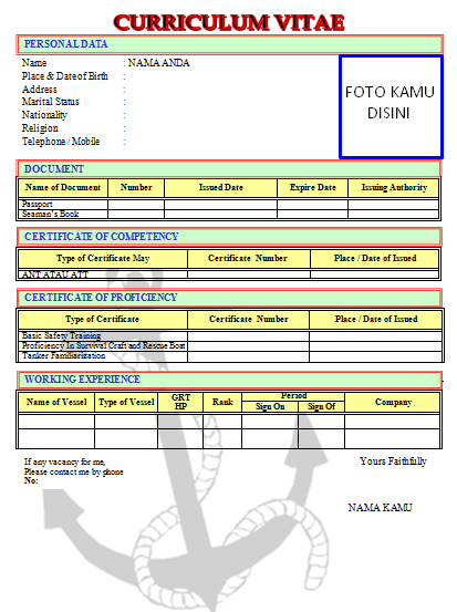 Contoh CV Lamaran Kerja Pelaut Yang Bagus  Sigotom