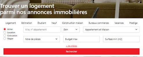 Les différents onglets sous la rubrique Immobilier