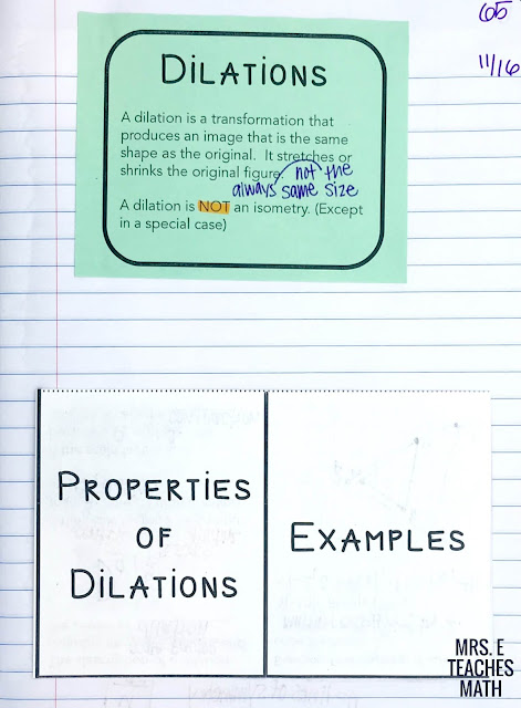 dilations foldable for geometry interactive notebooks