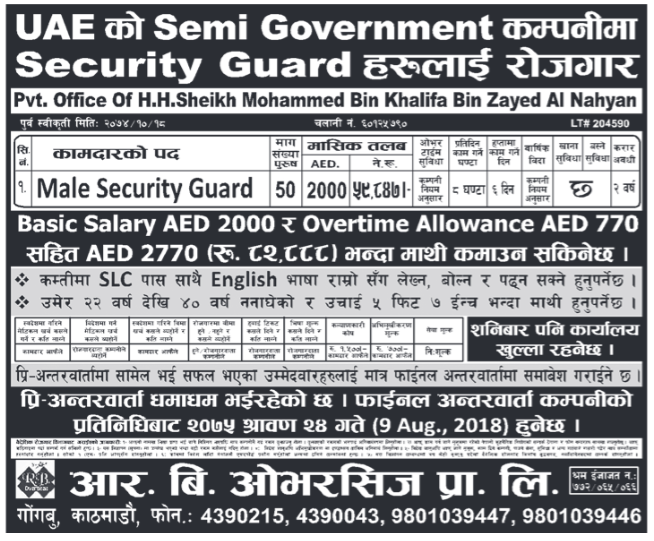 Jobs in UAE for Nepali, Salary Rs 59,847