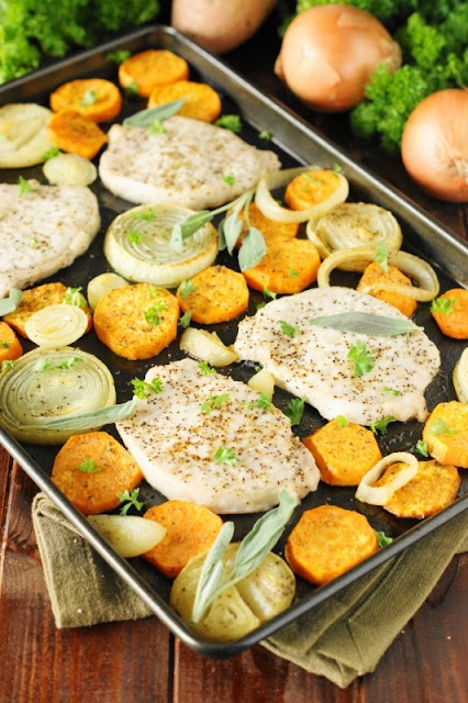  it will totally remind you how much you love sweet potatoes Baked Pork Chops & Sweet Potatoes Sheet Pan Supper