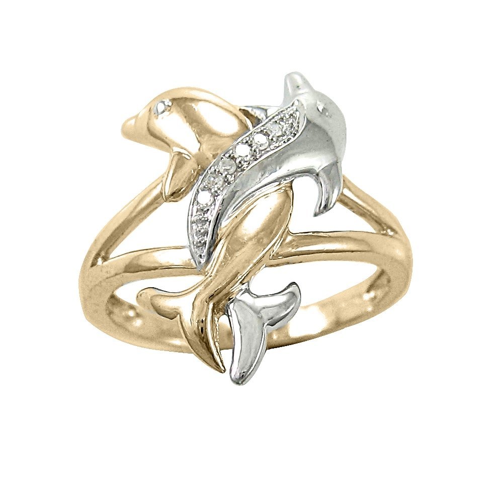 Two Tone Gold Diamond Accent Intertwined Dolphin  Ring  