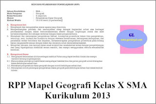 rpp mata pelajaran geografi untuk kelas x jenjang sma kurikulum 2013