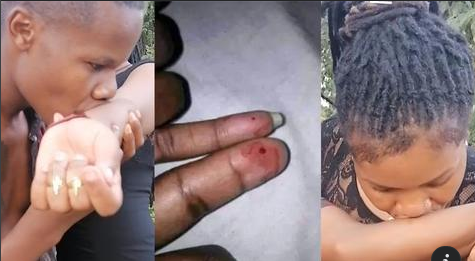 “Together forever” – Nigerian man takes bl00d oath with his girlfriend (Video)
