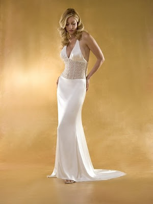 Casual backless wedding dress with halter neck and empire bodice silhouette