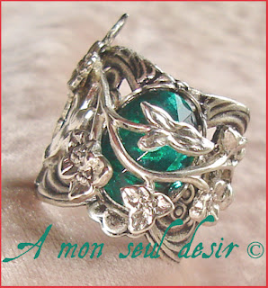 bague elfique vert émeraude elfe bijou arwen galadriel fée féerique végétal médiéval renaissance forêt elven elf green emerald ring 