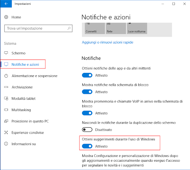 Windows 10, Ottieni suggerimenti durante l'uso di Windows