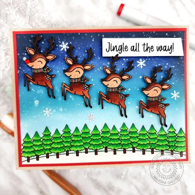 Sunny Studio Stamps: Reindeer Games Holiday Card by Waleska Galindo (featuring Winter Scenes)