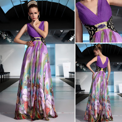 Print V-Neck Floor Length Tencel Chiffon Dress