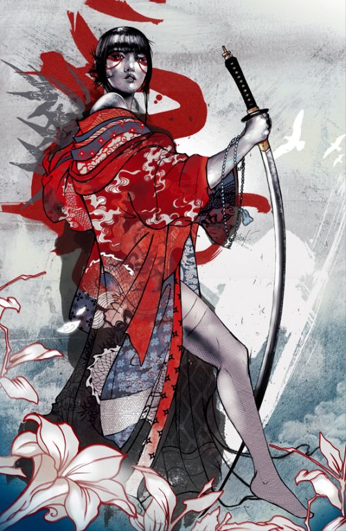 Kent Floris ilustrações incríveis arte Geisha mortal e sua espada