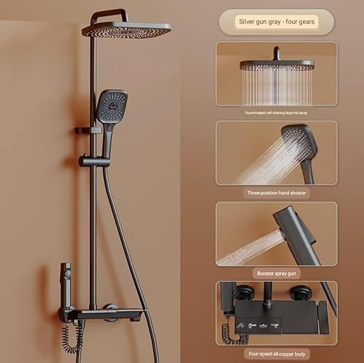 Thermostatic Shower Set with Multiple Spray Head Functions and Temperature Display