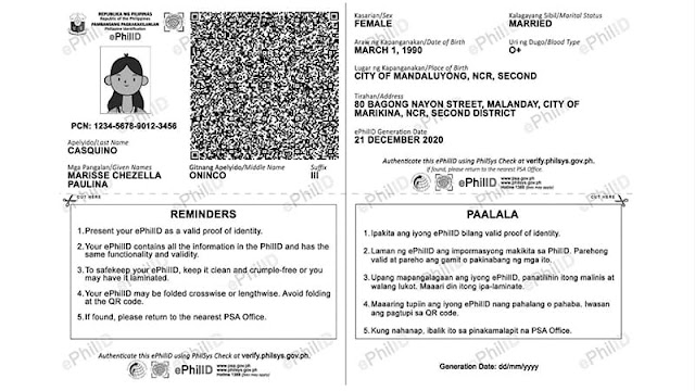 Sample - printed ePhilID (printable National ID)