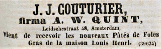 Advertentie J.J. Couturier Firma A.W. Quint