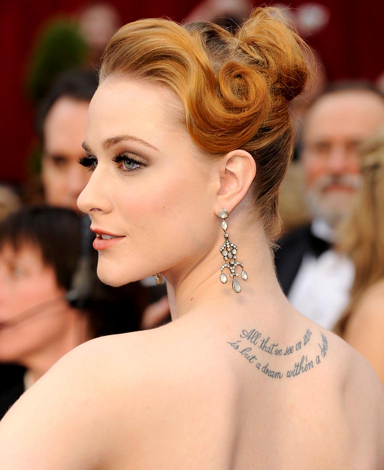 Evan Rachel Wood's Upper Back Tattoo From Edgar Allan Poe