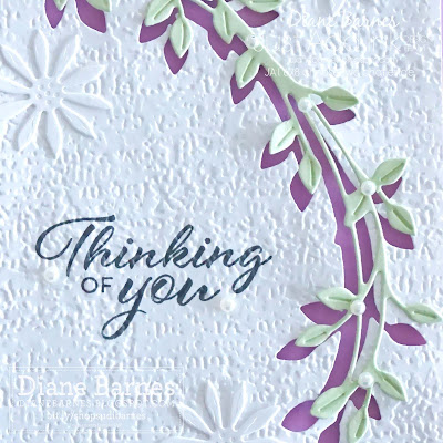 Thinking of you card made with Stampin' Up Dainty Delight dies, Layering Leaves stamps, Timeworn Type and Basics embossing folders. Card by Diane Barnes - Independent Demonstrator in Sydney Australia - colourmehappy - cardmaking - stampinupcards - stamping