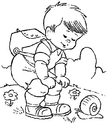 Kids Coloring Sheets on Hiker And Snail  Kids Coloring Pages