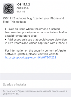 Apple rilascia iOS 11.1.2