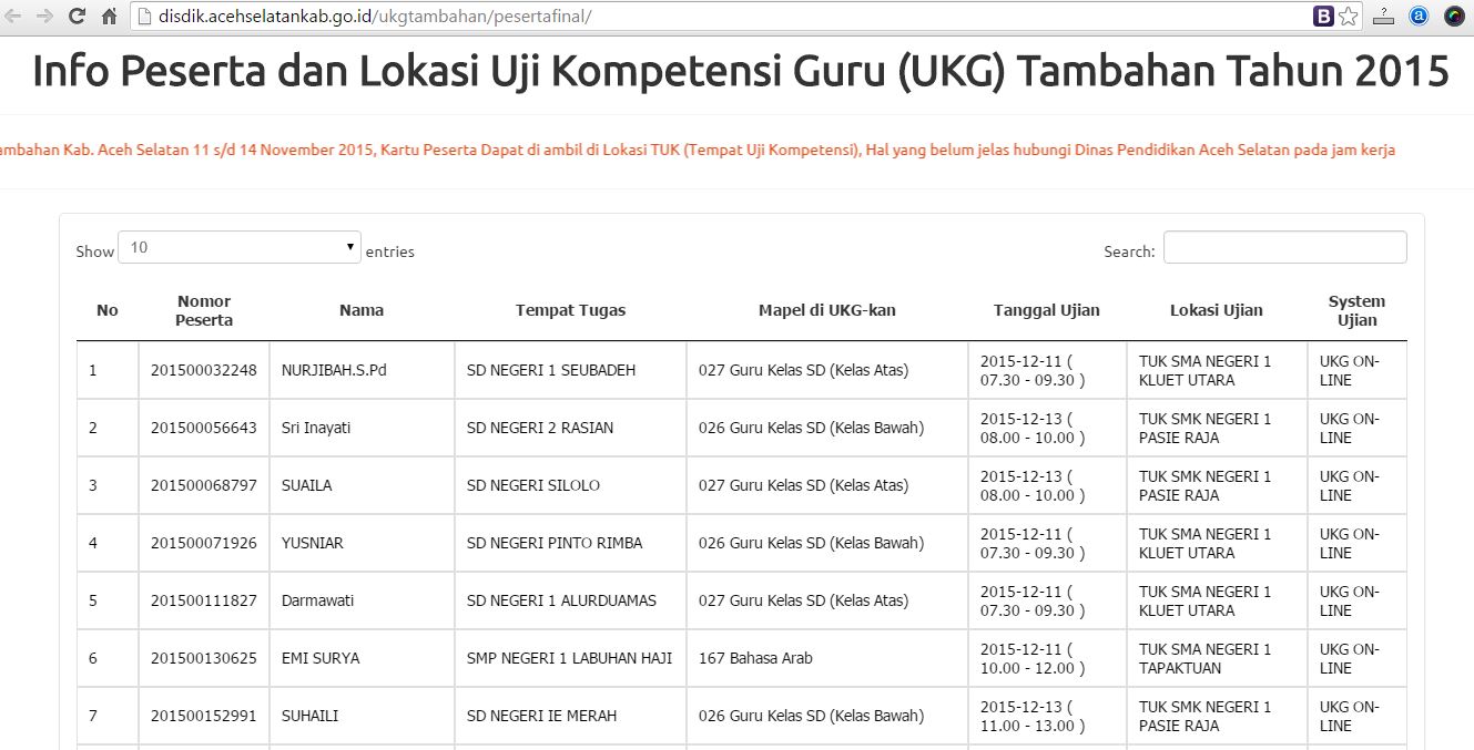 Cara Cek Jadwal UKG Tambahan Kabupaten Aceh Selatan Tahun 