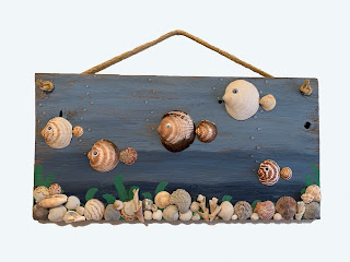 Reclaimed wood sea shell fish wall hanging