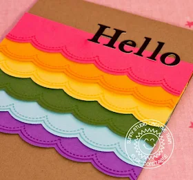 Sunny Studio Stamps:  Sunny Borders Scalloped Rainbow Hello Card by Elise Constable.