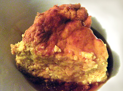 Slice of Pumpkin souffle topped with maple syrup