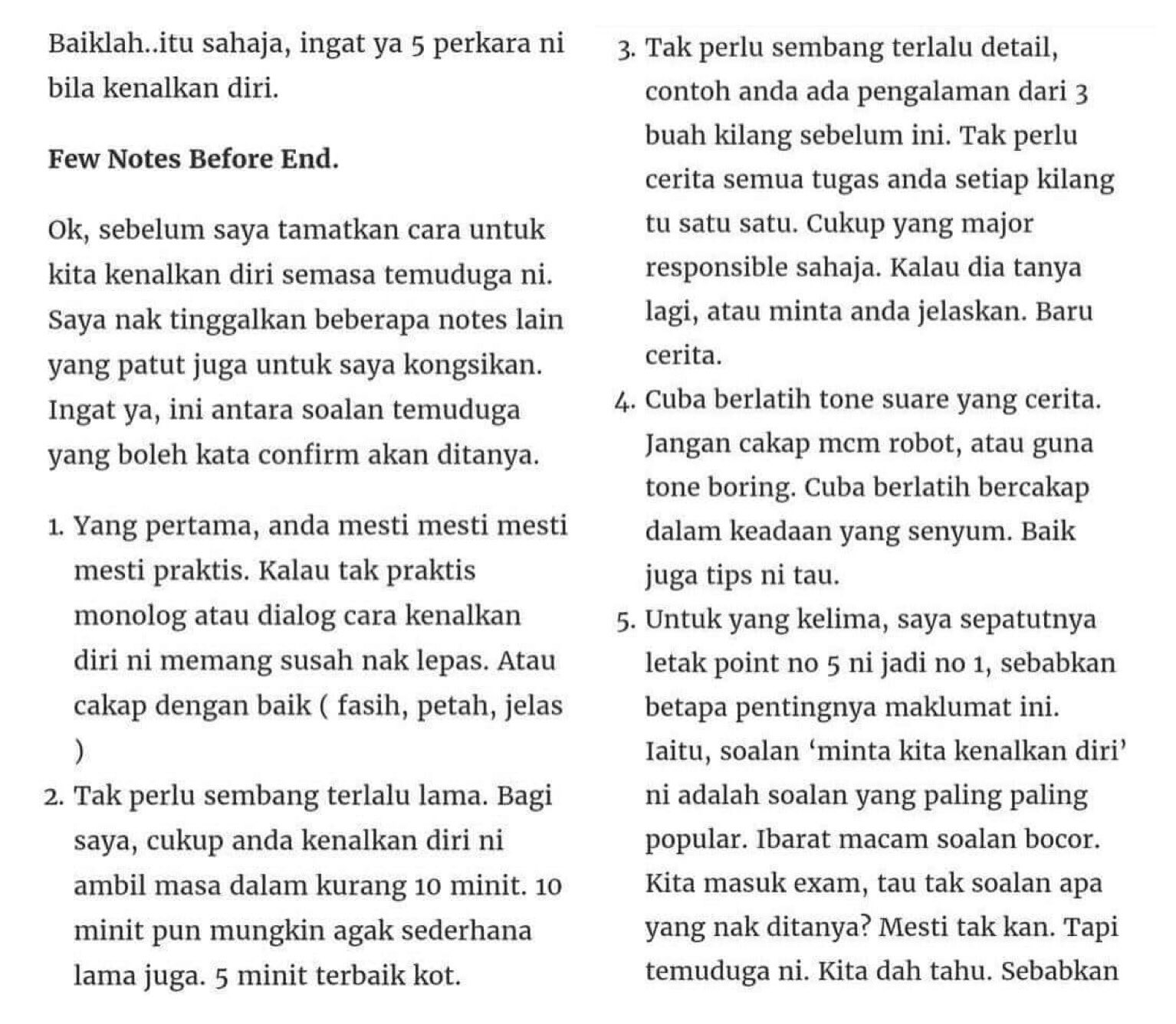 Perkenalkan Diri Semasa Temuduga Dalam Bahasa Inggris