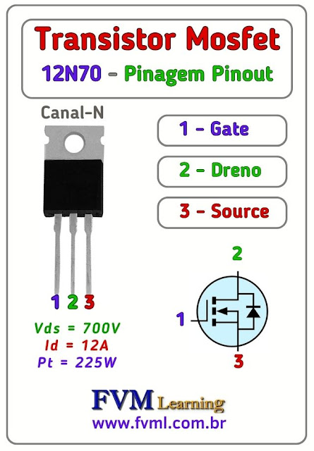 Datasheet-Pinagem-Pinout-Transistor-Mosfet-Canal-N-12N70-Características-Substituição-fvml