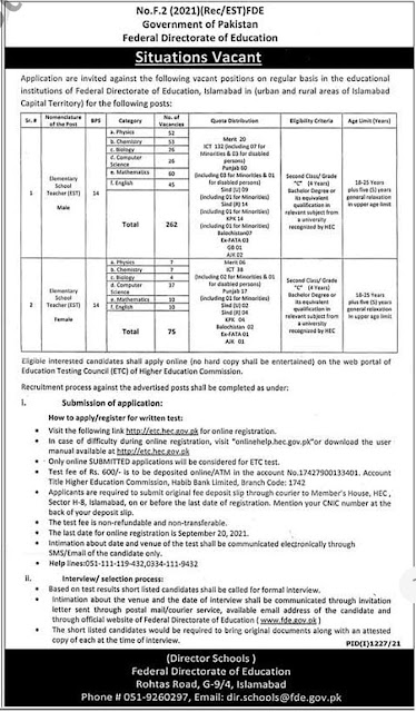 Federal directorate of education teaching jobs august