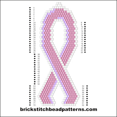 Click for a larger image of the Large Pink Ribbon brick stitch bead pattern color chart.