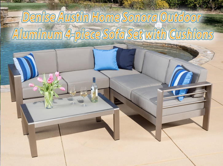 Denise Austin Home Sonora Outdoor Aluminum 4-piece Sofa Set with Cushions, Outdoor Spaces. Outdoor Furniture, Outdoor Living, Outdoor sofa Sets, Outdoor Sectional Sets, 