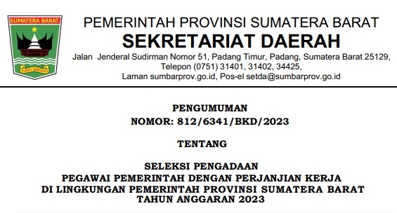 Rincian Formasi Kebutuhan ASN PPPK Sumatera Barat (SUMBAR) Tahun 2023 PDF