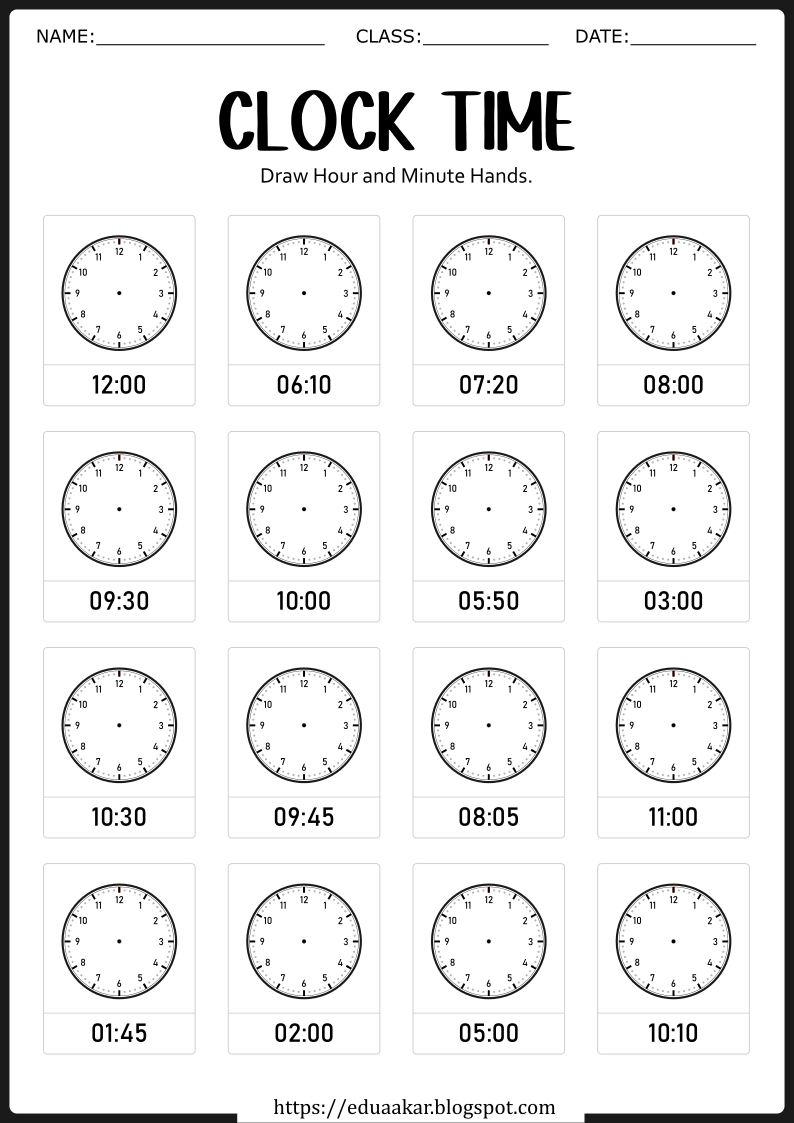 Free Printable Clock and Time Worksheet