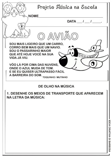 Atividade  Meios de Transporte Projeto Música na Escola