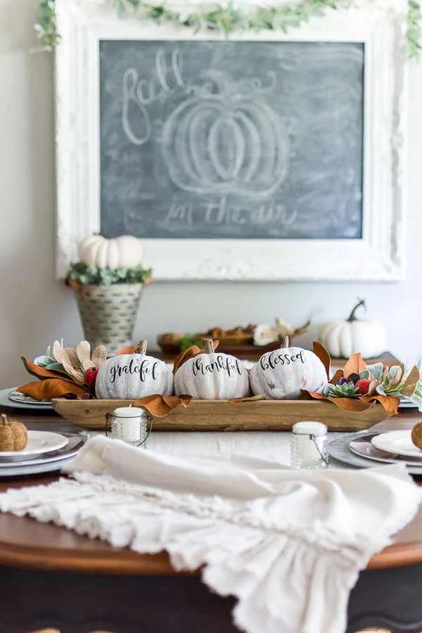 antiqued pumpkins table centerpiece