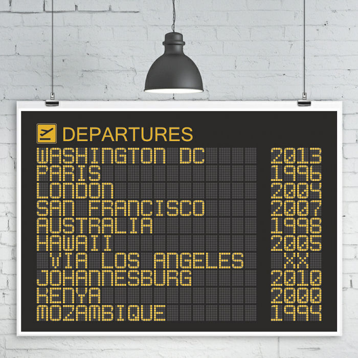 15+ Of The Best Traveler Gift Ideas Besides Actual Plane Tickets - Airport Departures Board Poster