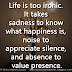 Life is too ironic. It takes sadness to know what happiness is, noise to appreciate silence, and absence to value presence.