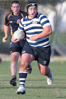 BYU Rugby Prop Ray Forrester prepares to meet the opposition at full pace