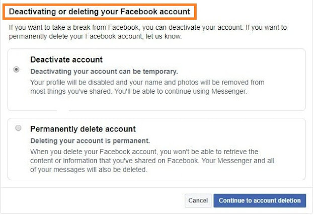 Deactivate Facebook from PC