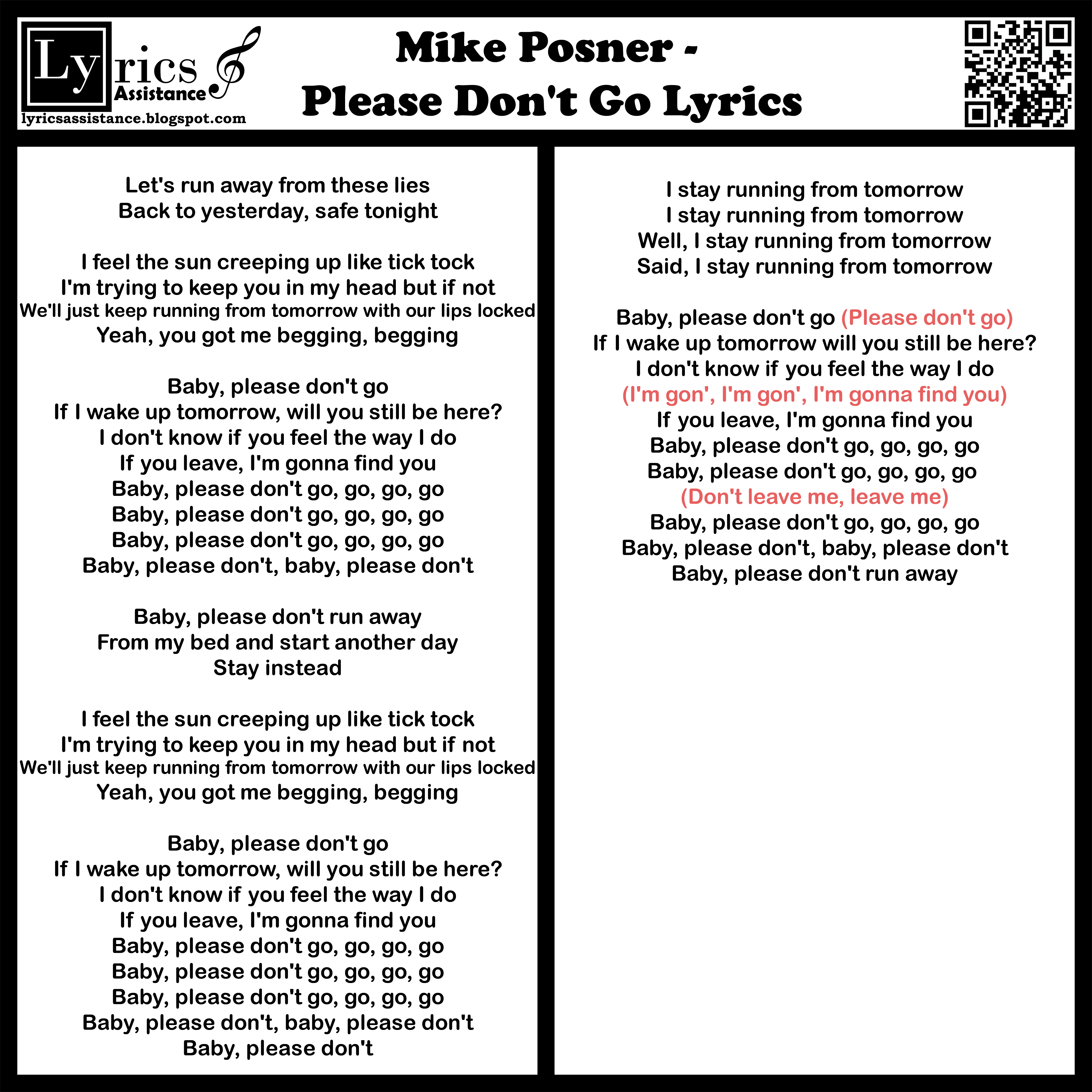 mike posner - please don't go lyrics