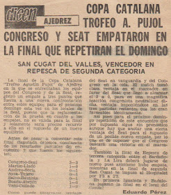 Copa Catalana de Ajedrez – Temporada 1974/1975, nota de prensa